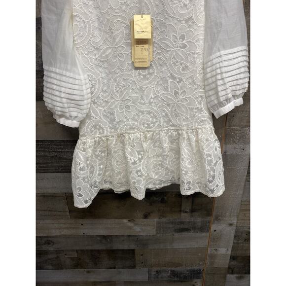 JORPOSE JORYAH White Lace Ruched Sleeve Pearls MIDI Dress Small Gorgeously New - Picture 5 of 7